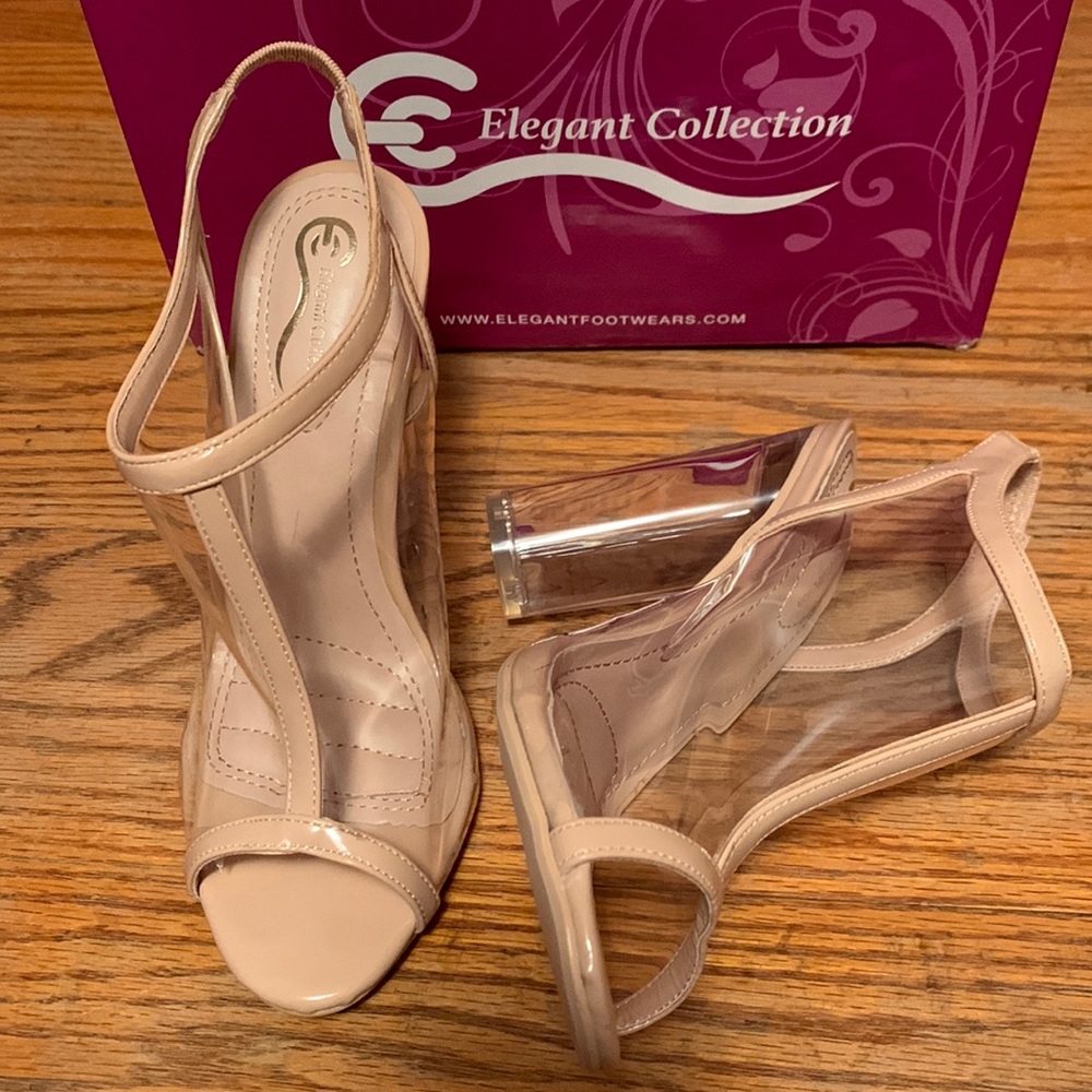 Clear / Nude sandals, size 7, new in original box